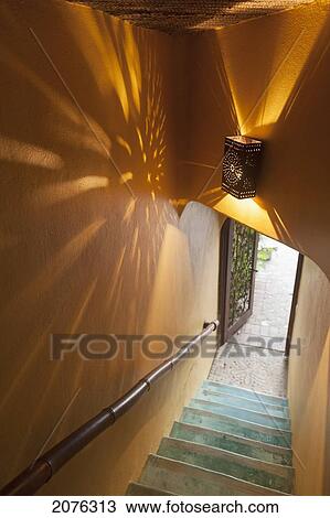A Stairwell Illuminated By A Mounted Light; Sayulita Mexico View Large Photo Image Stock Image - A Stairwell Illuminated By A Mounted Light; Sayulita Mexico. Fotosearch