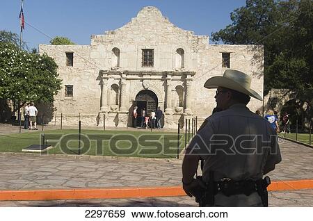 A State Trooper In Front Of The Alamo Fort, San Antonio, Texas, Usa View Large Photo Image Stock Photo - A State Trooper In Front Of The Alamo Fort, San Antonio, Texas, Usa. Fotosearch