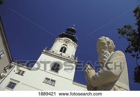 Stock Image - A Statue Leading To The Tower Of The Old Cathedral At The Castle Of Nitra, Slovakia.. Fotosearch
