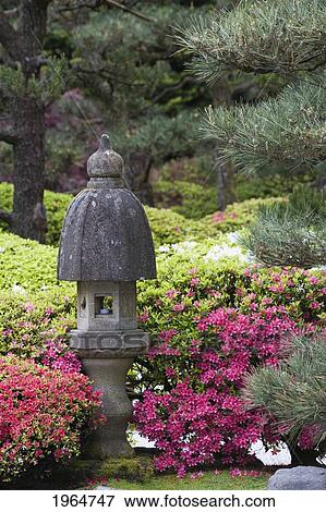 A Stone Lantern With Flowers And Trees In The Background; Portland Oregon United States Of America View Large Photo Image Stock Photo - A Stone Lantern With Flowers And Trees In The Background; Portland Oregon United States Of America. Fotosearch