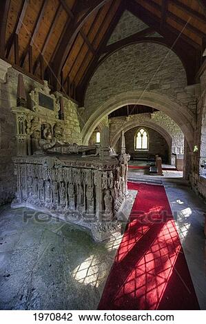 Stock Image - A Stone Tomb Inside A Building; Northumberland England. Fotosearch