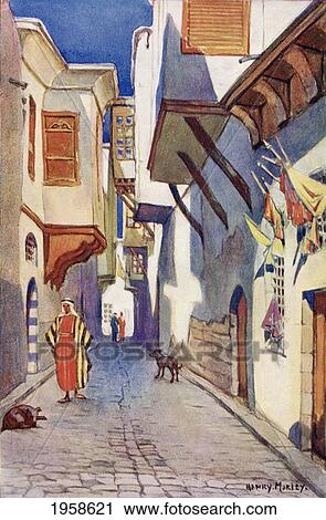 Stock Image - A Street In Damascus, Syria, Circa 1910. From A Book Of Modern Palestine By Richard Penlake Published C. 1910.. Fotosearch