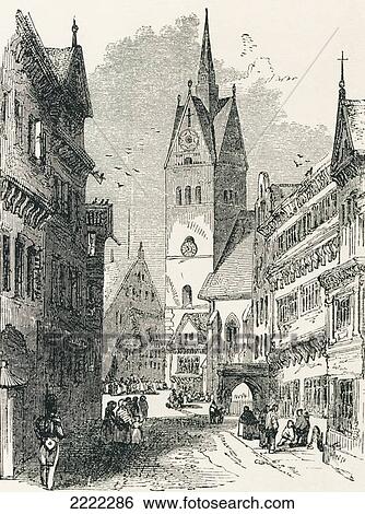 Stock Photograph - A Street In Hanover, Lower Saxony, Germany In The 19Th Century. From Pictures From The German Fatherland Published C. 1880.. Fotosearch
