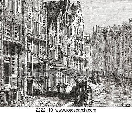 A Street In Old Amsterdam, The Netherlands In The 19Th Century. From Pictures From Holland By Richard Lovett, Published 1887. View Large Photo Image Stock Photo - A Street In Old Amsterdam, The Netherlands In The 19Th Century. From Pictures From Holland By Richard Lovett, Published 1887.. Fotosearch