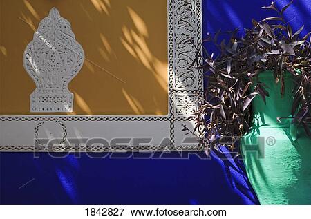 Stock Photo - A Strong Mix Of Colors At The Majorelle Gardens; Marrakech, Morocco. Fotosearch