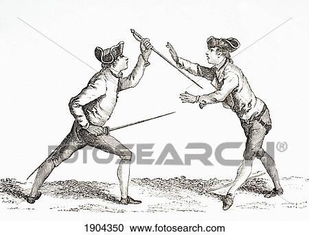 Stock Image - A Swordsman Disarms His Opponent And Is In A Position To Thrust. From Xviii Siecle Institutions, Usages Et Costumes, Published Paris 1875.. Fotosearch