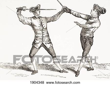 A Swordsman In Position To Thrust After Grasping His Opponents Sword Or Sword Hand. From Xviii Siecle Institutions, Usages Et Costumes, Published Paris 1875. View Large Photo Image Stock Photo - A Swordsman In Position To Thrust After Grasping His Opponents Sword Or Sword Hand. From Xviii Siecle Institutions, Usages Et Costumes, Published Paris 1875.. Fotosearch
