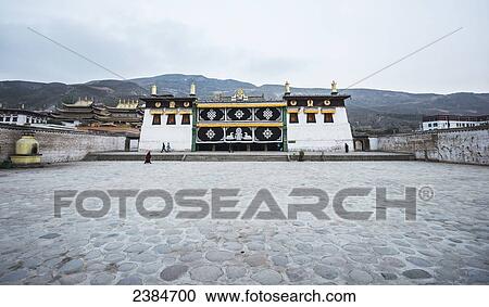 Stock Image - A temple at Longwu Tibetan monastery; Tibet, China. Fotosearch