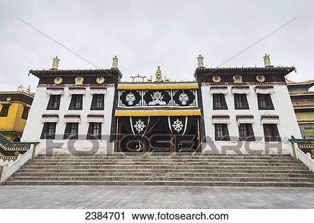 Stock Image - A temple at Longwu Tibetan monastery; Tibet, China. Fotosearch
