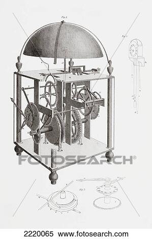 Stock Photography - A Thirty Hour Clock With Alarm And Count Wheel Striking Work. From The Cyclopaedia Or Universal Dictionary Of Arts, Sciences And Literature By Abraham Rees, Published London 1820.. Fotosearch