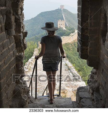 A Tourist On The Great Wall Of China; Beijing, China View Large Photo Image Stock Image - A Tourist On The Great Wall Of China; Beijing, China. Fotosearch