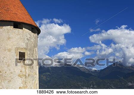Stock Photograph - A Tower Of The Castle At Lake Bled.. Fotosearch