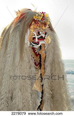 Stock Photo - A traditional balinese mask worn for dancing; Bali, Indonesia. Fotosearch