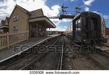 Stock Photo - A train in the station; Wansford, Peterborough, England. Fotosearch