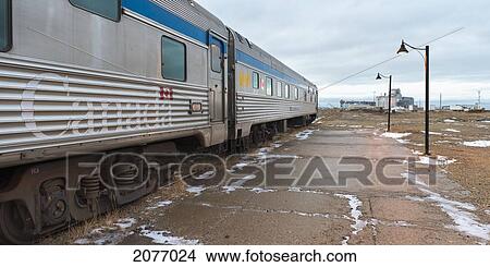 A Train Stopped At A Station; Churchill Manitoba Canada View Large Photo Image Picture - A Train Stopped At A Station; Churchill Manitoba Canada. Fotosearch