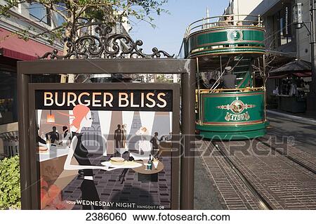 Stock Image - A trolly on the tracks on a street; California, United States of America. Fotosearch