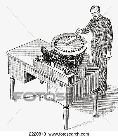 Stock Image - A Typewriter Of 1836. From The Strand Magazine Published 1897.. Fotosearch