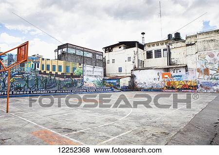 Stock Photo - A urban basketball court in Leon's city centre; Leon, Nicaragua. Fotosearch