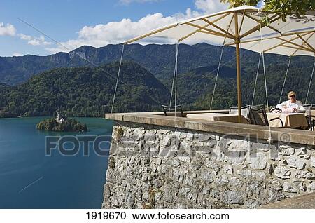 Stock Image - A View From The Castle The Grad, Lake Bled, Slovenia. Fotosearch