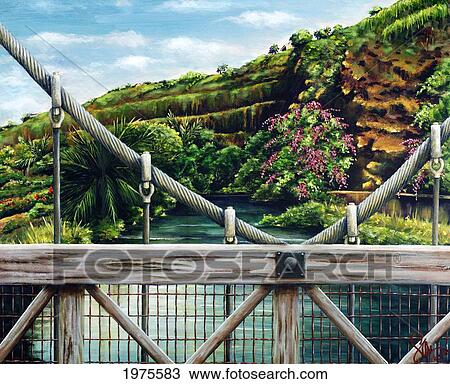 A View From The Swinging Bridge - Hawaii, Kauai, Hanapepe River (Acrylic Painting). View Large Photo Image Stock Image - A View From The Swinging Bridge - Hawaii, Kauai, Hanapepe River (Acrylic Painting).. Fotosearch