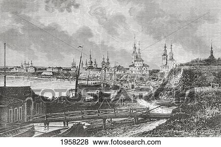 Stock Photo - A View Of Arkhangelsk, Russia In The 19Th Century. From El Mundo En La Mano, Published 1878.. Fotosearch