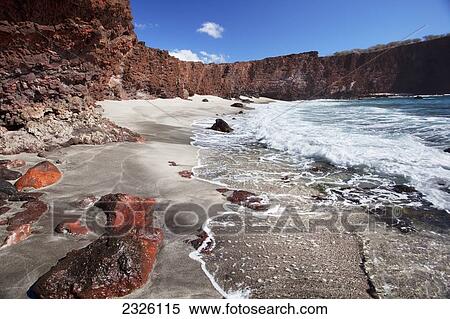 Stock Photography - A view of cliffs at Sweetheart Rock; Lanai, Hawaii, United States of America. Fotosearch