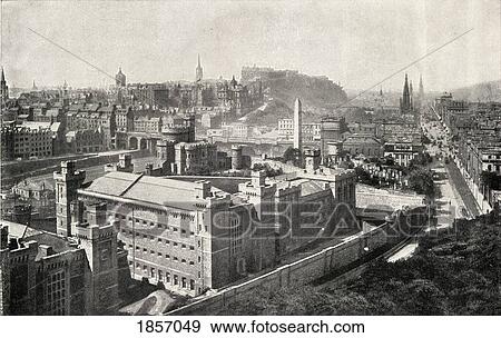 Stock Photo - A View Of Edinburgh In 1842. From The Book V. R. I. Her Life And Empire By The Marquis Of Lorne, K. T. Now His Grace The Duke Of Argyll.. Fotosearch
