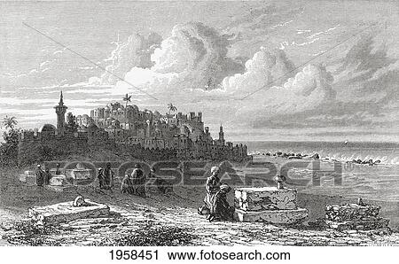 Stock Image - A View Of Jaffa, Palestine, In The 19Th Century. From El Mundo En La Mano Published 1875.. Fotosearch