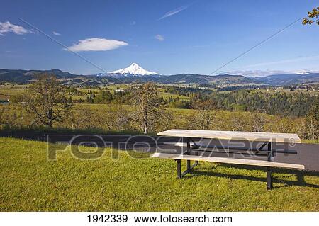 Stock Photo - A View Of Mount Hood From Panorama Park And Hood River Valley; Oregon United States Of America. Fotosearch