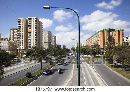 Stock Photo - A View Of The City And The Streets; Malaga, Andalusia, Spain. Fotosearch