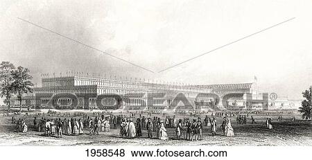 Stock Photo - A View Of The Great Exhibition Of The Works Of Industry Of All Nations In Hyde Park, London, England, 1851. From Cyclopaedia Of Useful Arts And Manufactures By Charles Tomlinson.. Fotosearch