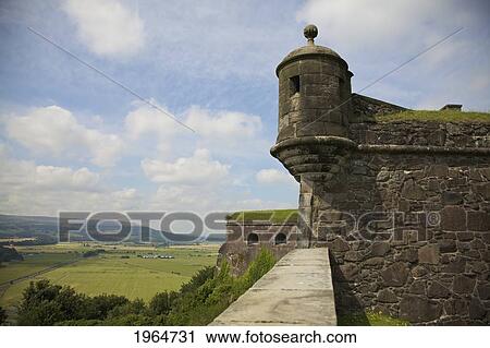 Stock Image - A View Of The Landscape From A Lookout At Stirling Castle; Stirling Scotland. Fotosearch