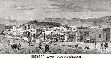 Picture - A View Of The Main Street, Salt Lake City, Utah, America In The 19Th Century. From El Mundo En La Mano Published 1875.. Fotosearch