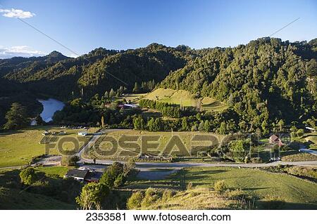 Stock Image - A View Overlooking The Blue Duck Valley At Blue Duck Lodge, A Working New Zealand Farm Located In The Whanganui National Park; Whakahoro, New Zealand. Fotosearch