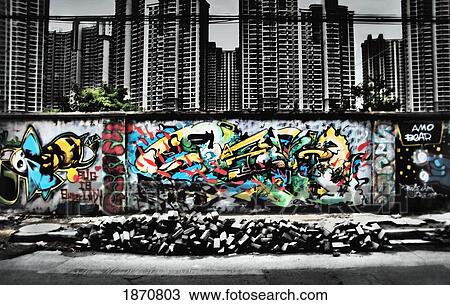 A Wall Of Graffiti Below Highrises View Large Photo Image Stock Image - A Wall Of Graffiti Below Highrises. Fotosearch