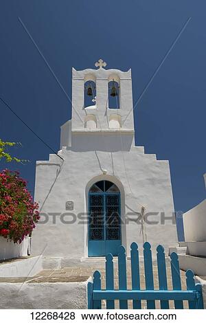 Stock Photo - A whitewashed church on the island of Sifnos; Sifnos, Cyclades, Greek Islands, Greece. Fotosearch