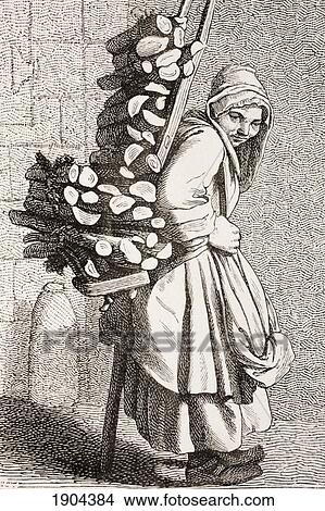 A Woman Carrying Firewood To Sell In 18Th Century Paris. From Xviii Siecle Institutions, Usages Et Costumes, Published Paris 1875. View Large Photo Image Picture - A Woman Carrying Firewood To Sell In 18Th Century Paris. From Xviii Siecle Institutions, Usages Et Costumes, Published Paris 1875.. Fotosearch