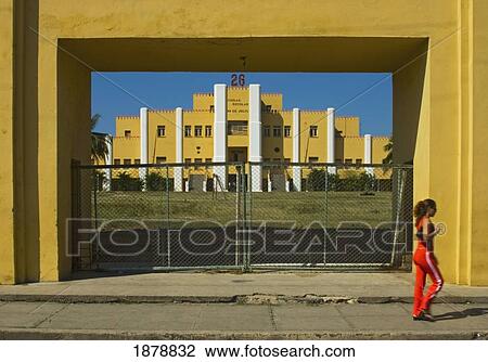 A Woman Outside The Antiguo Cuartel Moncada Garrison, School And Museum. View Large Photo Image Stock Image - A Woman Outside The Antiguo Cuartel Moncada Garrison, School And Museum.. Fotosearch