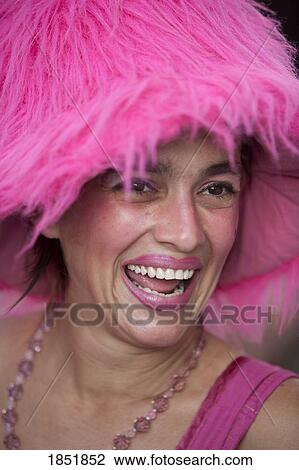 A Woman Wearing A Furry Pink Hat View Large Photo Image Stock Image - A Woman Wearing A Furry Pink Hat. Fotosearch