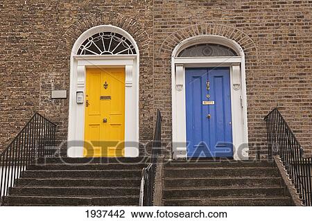 A Yellow Door And A Blue Door Side By Side At The Top Of The Steps; Dublin County Dublin Ireland View Large Photo Image Stock Image - A Yellow Door And A Blue Door Side By Side At The Top Of The Steps; Dublin County Dublin Ireland. Fotosearch