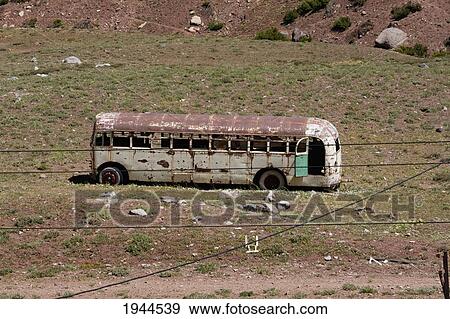 Stock Photo - Abandoned bus, Puente del Inca, Mendoza, Argentina. Fotosearch