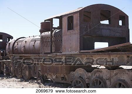 Stock Photo - Abandoned Steam Engine In The Train Graveyard Of Uyuni, Potosi Department, Bolivia. Fotosearch
