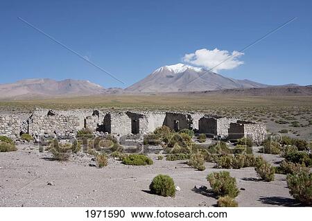 Stock Image - Abandoned Sulphur Mine, With Cerro Paroma In The Background, Puquios, Antofagasta Region, Chile. Fotosearch