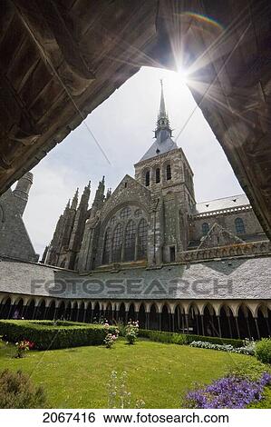 Stock Photograph - Abbey Church, As Seen From The Cloister Of Mont-Saint-Michel, France. Fotosearch