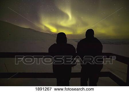 Stock Photo - Abisko, Sweden. Tourists And The Northern Lights From The Aurora Sky Station In The Abisko National Park, 200 Kilometres North Of The Arctic Circle. Doug Mckinlay/Axiom. Fotosearch