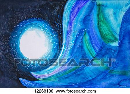 Stock Photo - Abstract painting with blues and greens. Fotosearch