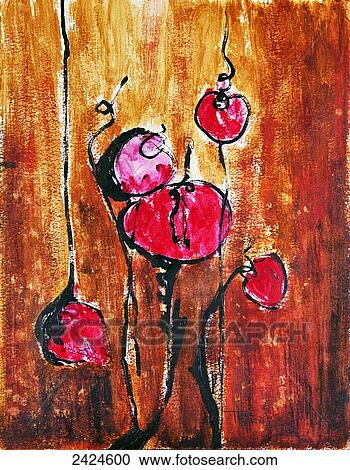 Stock Image - Abstract painting with buds in shades of red. Fotosearch