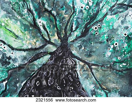 Stock Photograph - Abstract Watercolor Painting Of A Tree And Its Branches.. Fotosearch