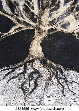 Stock Photography - Abstract Watercolor Painting Of A Tree And Its Roots.. Fotosearch