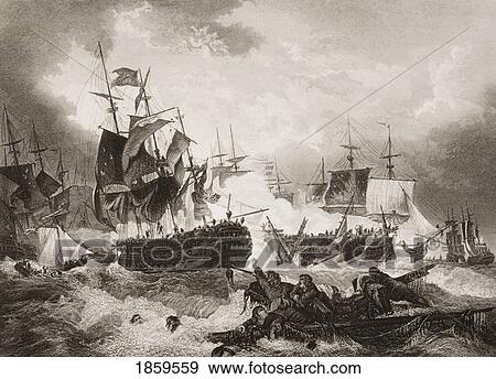 Stock Photo - Admiral Duncan's Victory Over The Dutch Fleet, In The North Sea, October 11Th 1797. Engraved By J. Rogers From England's Battles By Sea And Land By Lieut Col Williams, The London Printing And Publishing Company Circa 1890S. Fotosearch